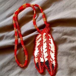 Hand beaded feather necklace